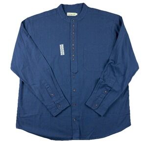 Civilian Shirt Mens XL Blue Cotton Linen Grandfather Collarless Irish Heritage